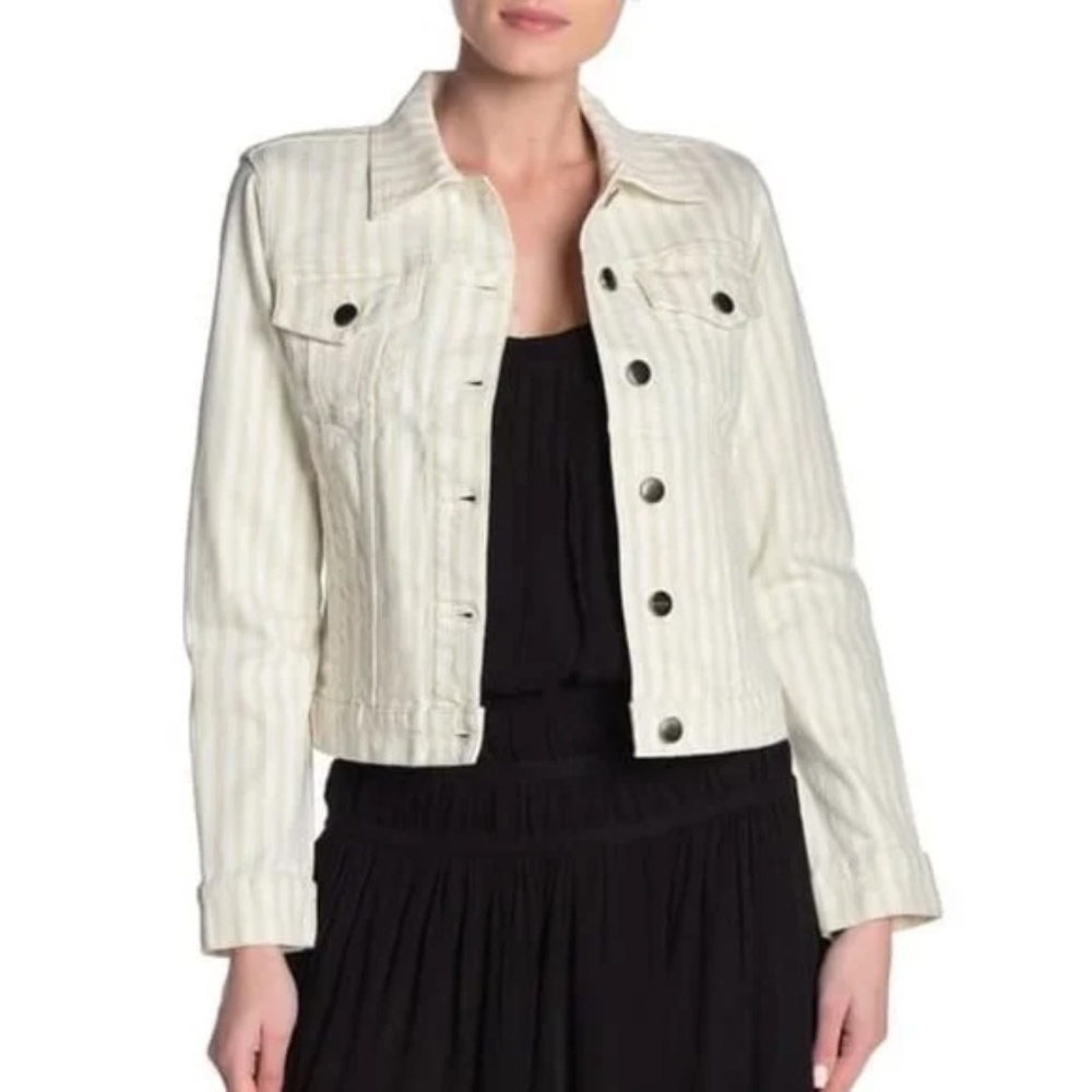 Frame Le Vintage Stripe Crop Denim Jacket Size Small